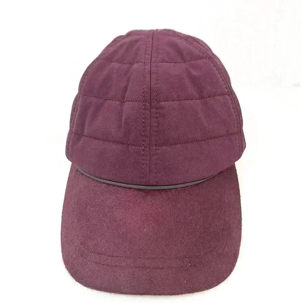 URX Burgundy Quilted Baseball Cap Faux‎ Suede Brim Adjustable Techwear Hat O/S